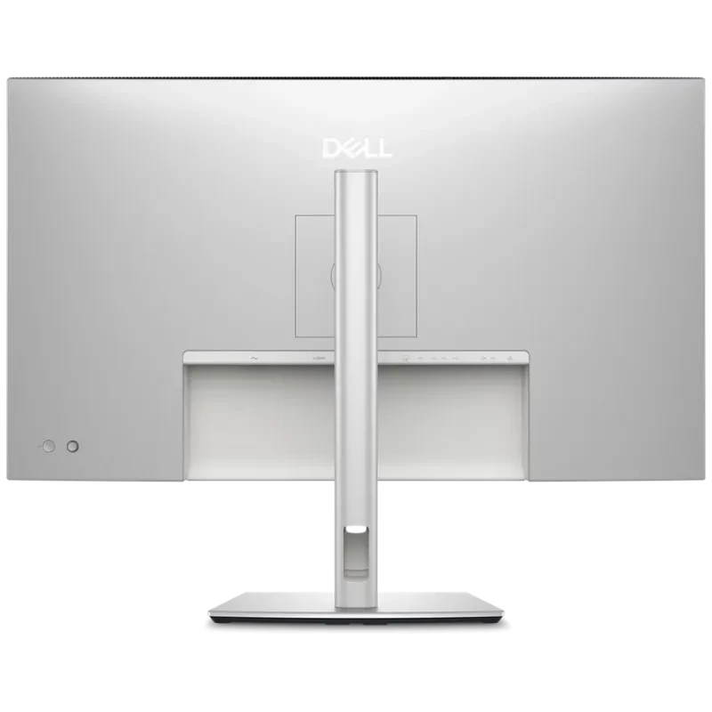 DELL UltraSharp U3225QE 32 4K IPS 120 Hz em preto e prateado, traseira com logo DELL, suporte ajustável robusto e base estável, portas ocultas no painel