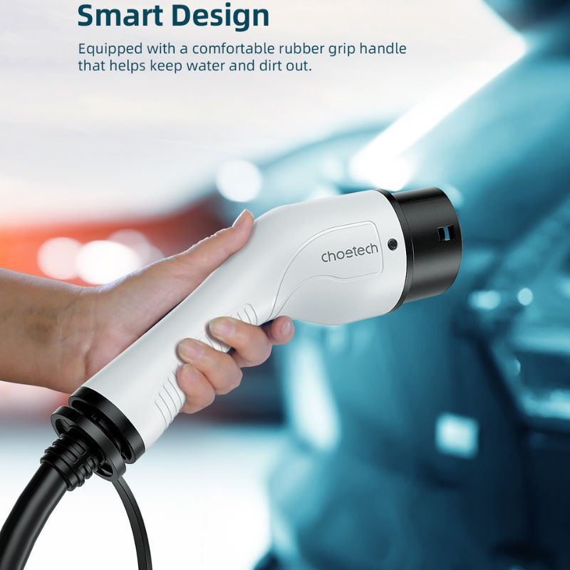 Cargador EV Choetech ACG12 monofásico 7 kW, cable 5 m tipo 2, control box compacto, conectores resistentes, funda de transporte y manual incluidos