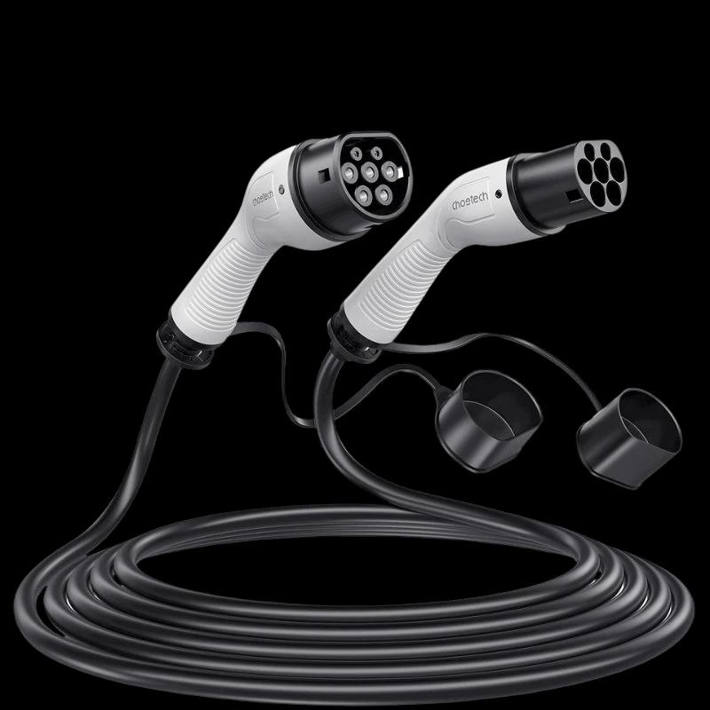 Cable cargador EV Choetech ACG12 tipo 2, monofásico 240V 32A 7kW, 5 m, conectores ergonómicos con tapas protectoras y cable negro resistente y flexible