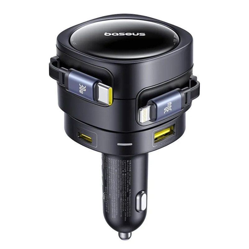 Chargeur de Voiture Baseus Enjoyment Max 90W avec câbles USB-C+Lightning et ports USB-A+USB-C Latéral