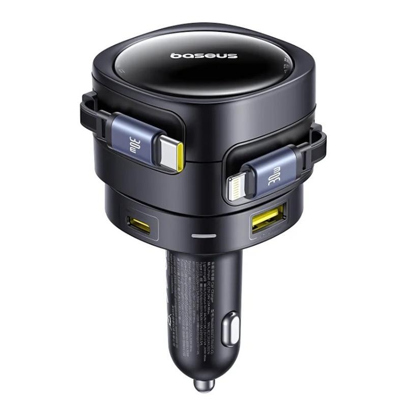 Chargeur de Voiture Baseus Enjoyment Max 90W avec câbles USB-C+Lightning et ports USB-A+USB-C Latéral