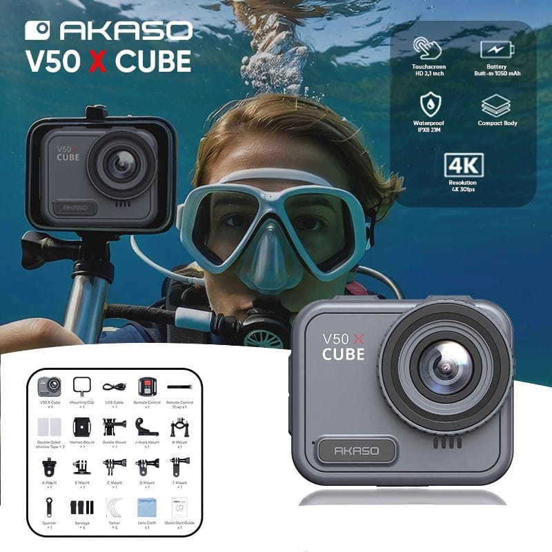 Akaso V50 X Cube 4K/30fps Étanche WiFi - Caméra sportive, caractéristiques techniques.