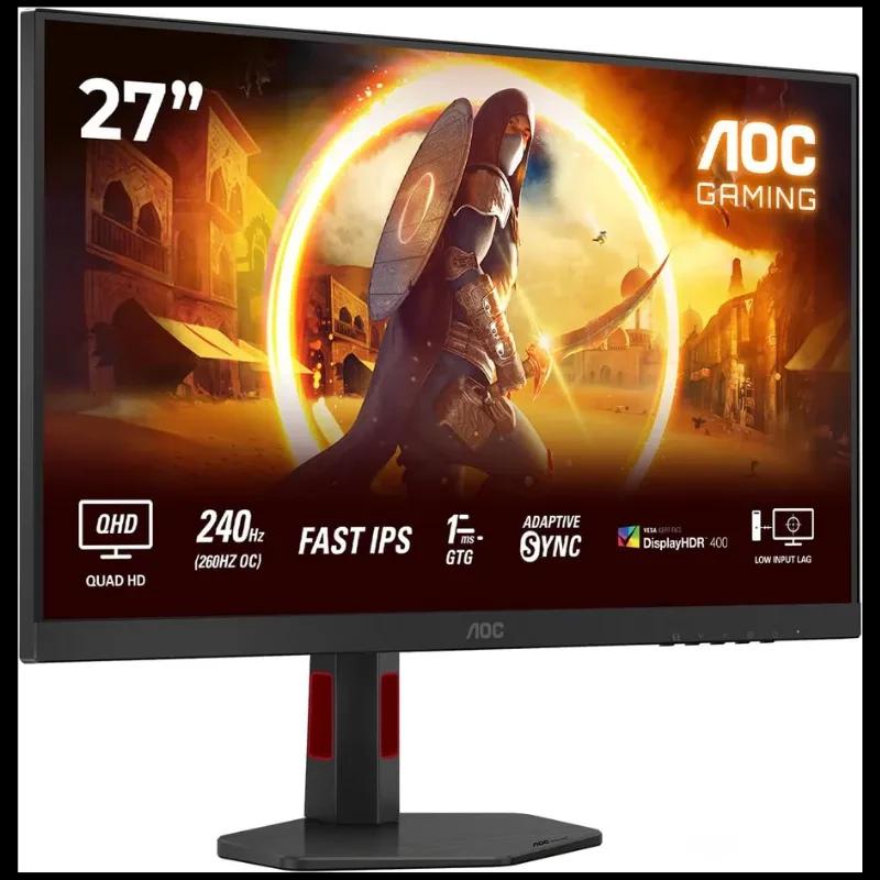 AOC Q27G4ZR 27 pulgadas, panel IPS QHD, 240 Hz, 1 ms, AdaptiveSync, HDR, biseles finos, soporte ajustable con detalles rojos, ideal para gaming