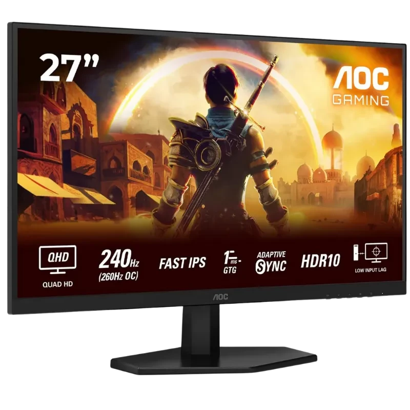 Monitor AOC Q27G42ZE 27 pulgadas QHD, panel Fast IPS, 240 Hz con OC a 260 Hz, 1 ms GTG, Adaptive Sync, HDR10, biseles finos y base ajustable