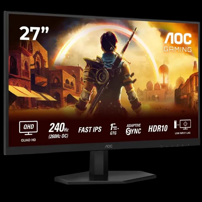 Monitor AOC Q27G42ZE 27 pulgadas QHD, panel Fast IPS, 240 Hz con OC a 260 Hz, 1 ms GTG, Adaptive Sync, HDR10, biseles finos y base ajustable