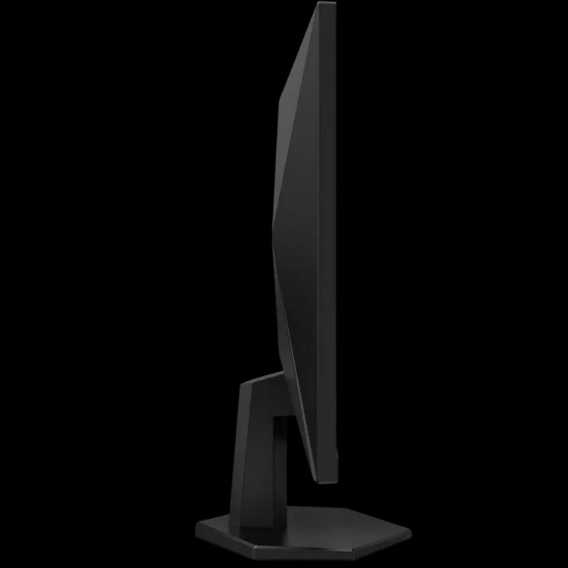 Perfil lateral del monitor AOC Q27G42ZE 27 pulgadas, diseño delgado en color negro con bisel estrecho y base angular robusta, ideal para setup gaming