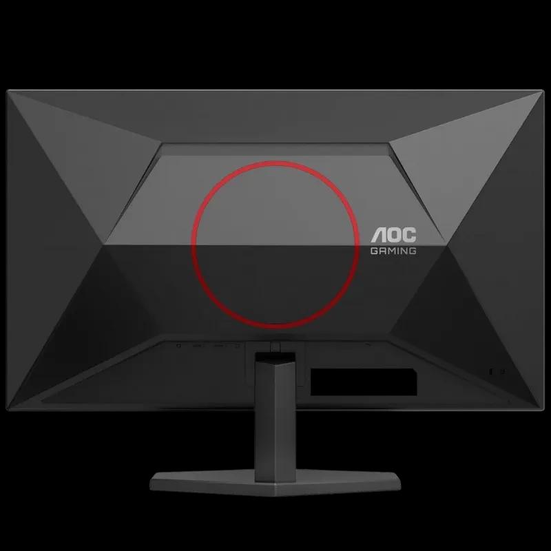AOC Q27G42ZE 27 pulgadas, tapa trasera negra con diseño geométrico, aro rojo central, soporte robusto y puertos accesibles para setup gaming