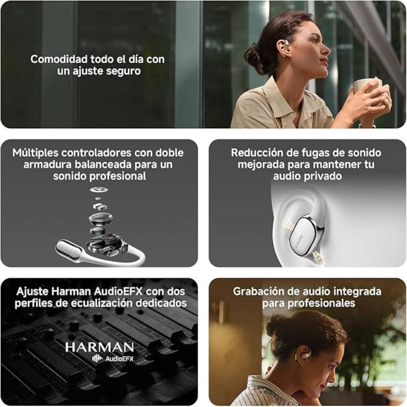 Xiaomi OpenWear Stereo Pro ANC Dorado Arena con diseño abierto, ajuste seguro y cómodo, micrófonos integrados, doble armadura balanceada y reducción de