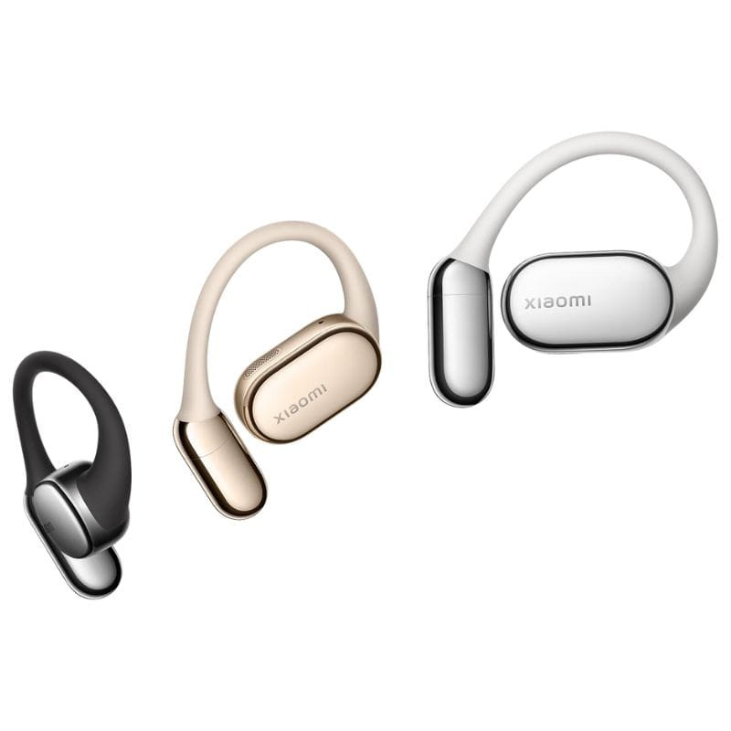 Xiaomi OpenWear Stereo Pro Dorado Arena con diseño open-ear, acabado metálico, auriculares curvos ergonómicos, ANC y estuche compacto a juego