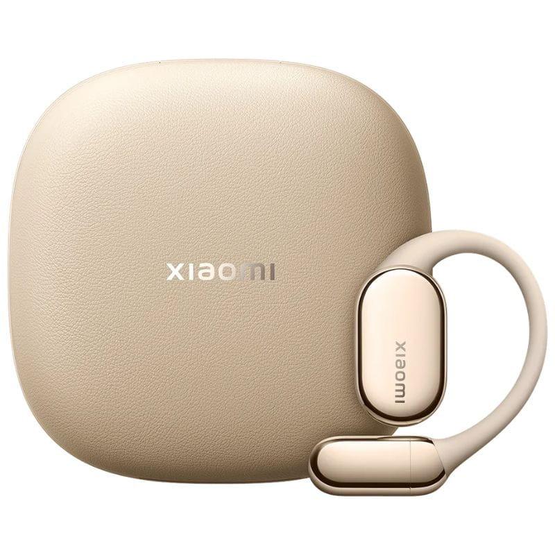 Xiaomi OpenWear Stereo Pro ANC Dorado Arena con estuche beige y auriculares de aro abierto; acabado metálico dorado y diseño minimalista elegante