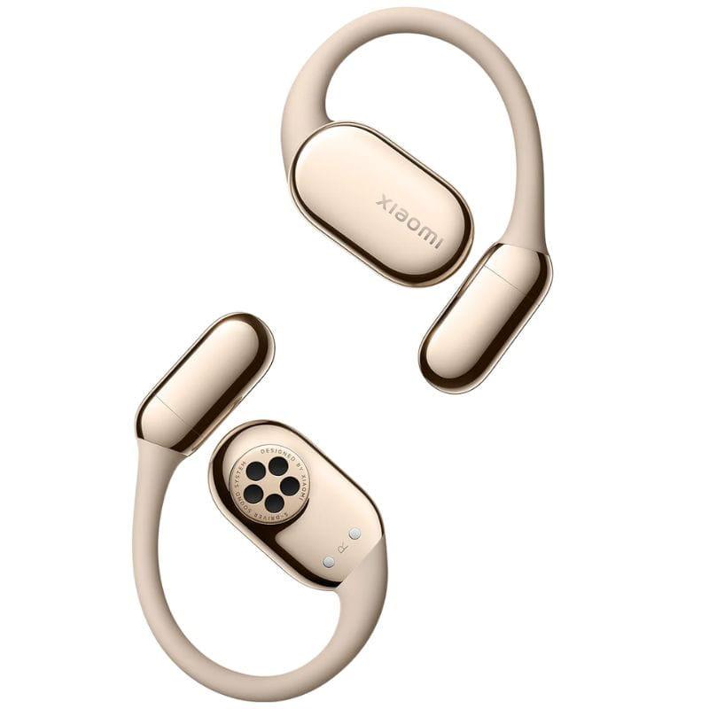 Xiaomi OpenWear Stereo Pro ANC Dorado Arena, auriculares open-ear con acabado mate metálico, ganchos ergonómicos y rejilla de altavoz visible en cada cápsula