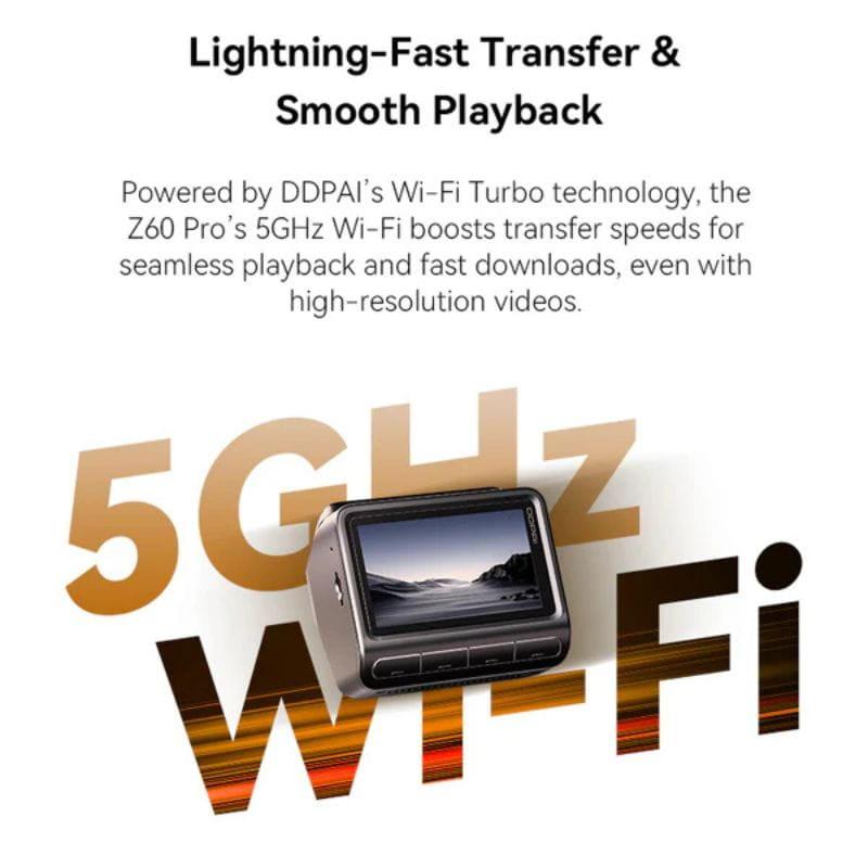 DDPAI Z60 Pro 4K Three Dash Cam - Câmara para automóvel, Wi-Fi