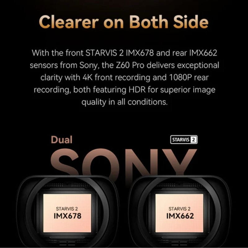 DDPAI Z60 Pro 4K Three Dash Cam - Câmara para automóvel, especificações das câmaras