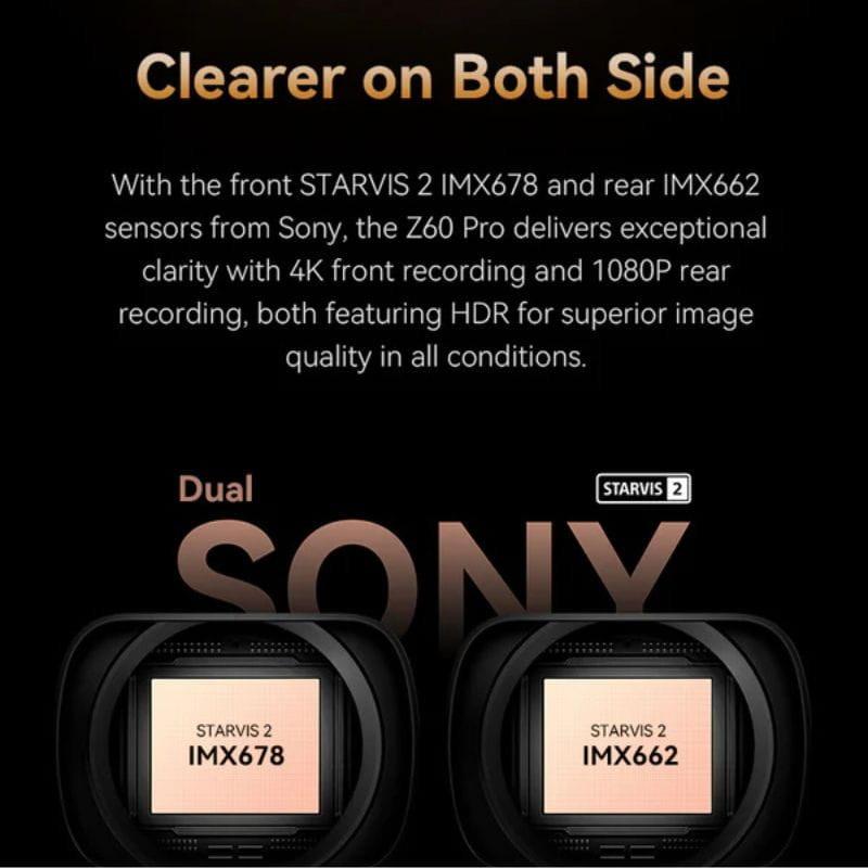 DDPAI Z60 Pro 4K Three Dash Cam - Câmara para automóvel, especificações das câmaras