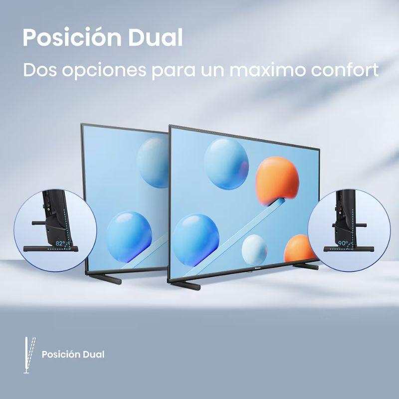 Hisense 40A5Q 40" QLED Full HD en negro con Posición Dual: bases ajustables para mayor confort. Bisel delgado y pantalla con colores vivos y nítidos.