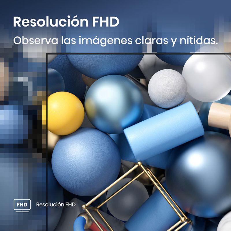 Hisense 40A5Q 40" QLED Full HD en negro; marco delgado y pantalla con colores vivos y nitidez alta, ideal para imágenes claras y detalladas.