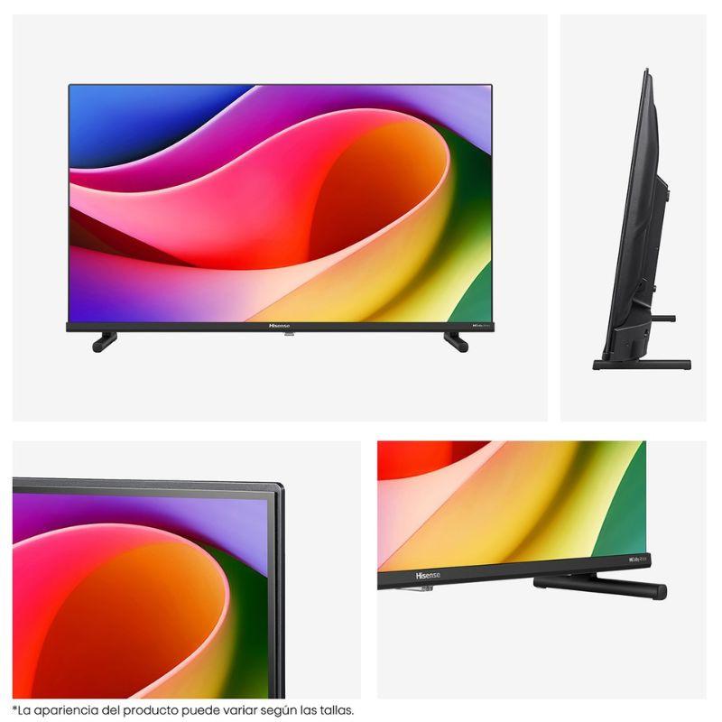 Hisense 40A5Q 40" QLED Full HD en negro, marco delgado, peana doble, perfil ultrafino y pantalla con colores vivos y alto contraste. Ideal para sala.