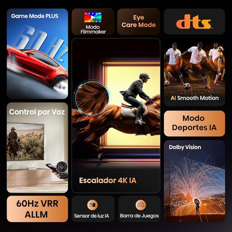 Hisense 85A6Q 85 4K UHD LED Smart TV preto com Dolby Vision, DTS, AI Smooth Motion, Modo Desporto IA, Game Mode PLUS, 60Hz VRR e controlo por voz