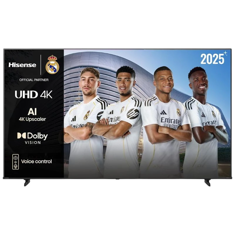 Hisense 85A6Q 85 4K Ultra HD LED Smart TV Preto com painel amplo, bordas finas, Dolby Vision, AI 4K Upscaler e controle por voz na lateral esquerda