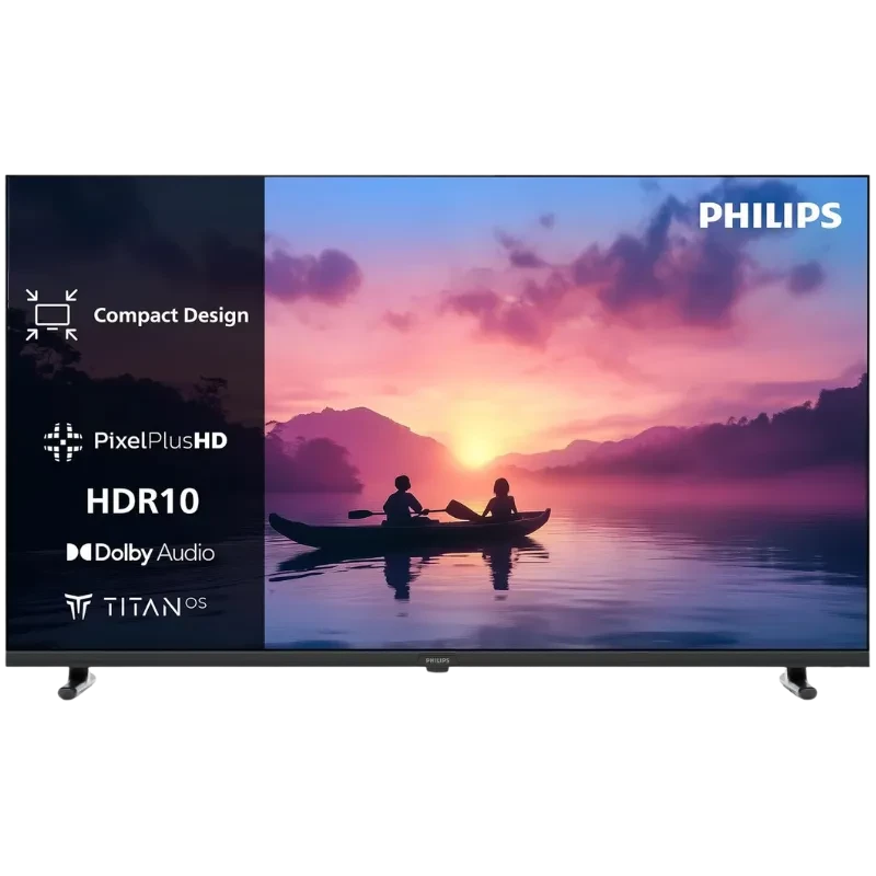 Philips 24PHS6000/12 24 pulgadas HD LED Smart TV negro con diseño compacto, HDR10, Pixel Plus HD, Dolby Audio y Titan OS; biseles finos y peana doble
