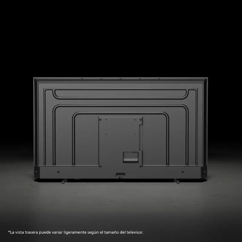 Parte trasera del televisor Philips 43PUS7000/12 43 pulgadas, color negro, panel liso con tapas de puertos, rejillas de ventilación y patas laterales