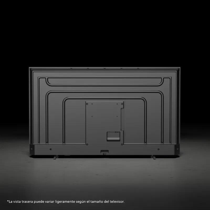 Parte trasera del televisor Philips 43PUS7000/12 43 pulgadas, color negro, panel liso con tapas de puertos, rejillas de ventilación y patas laterales