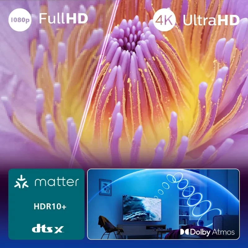 Philips 43PUS7000/12 43 pulgadas 4K Ultra HD negro con HDR10+, Dolby Atmos y dtsX; contraste vivo, colores intensos y compatibilidad Matter para hogar conectado