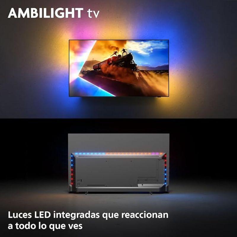 Philips 48OLED770 48 pulgadas 4K Ultra HD QLED en negro con Ambilight, marcos delgados y luces LED traseras que reaccionan al contenido