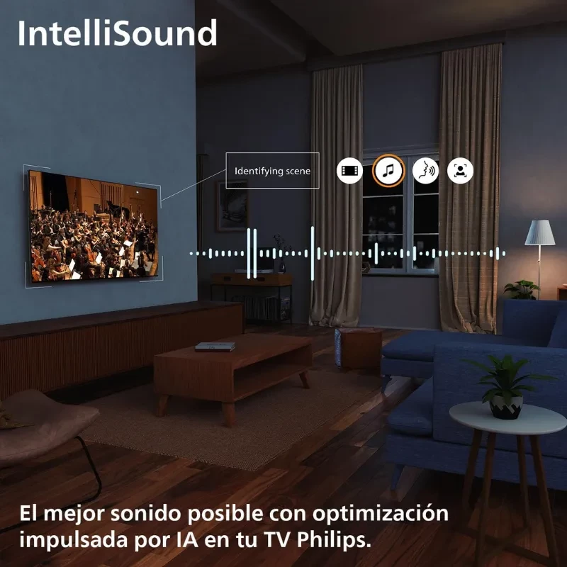 Philips 50PUS7000/12 televisor 50 pulgadas 4K Ultra HD LED negro con pantalla plana, biseles delgados, montado en pared, imagen nítida en salón moderno