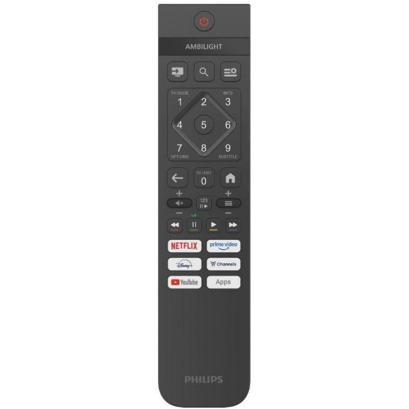 Etiqueta energética Philips 55PUS8010/12: classe E, consumo 63 kWh/1000h (121 kWh HDR), 4K UHD 3840×2160, tela 139 cm (55"), Ambilight, LED, cor preta.