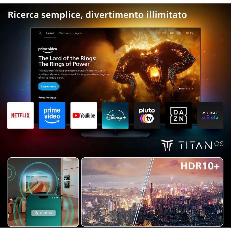 Philips 65PUS8010/12 65 pouces 4K Ultra HD avec Ambilight, HDR10+, Titan OS, apps populaires affichées, interface smart TV lumineuse et moderne