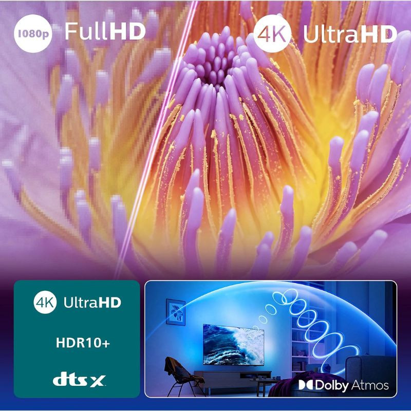 Philips 65PUS8010/12 65 pouces 4K Ultra HD avec Ambilight, HDR10+, DTS X et Dolby Atmos, contrastes nets et couleurs vives pour une immersion totale