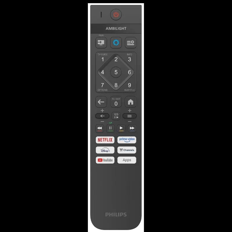 Panel de conexiones del televisor: 4 HDMI con ARC/eARC, interfaz CI lateral, antena satélite y TV, audio digital óptico, red Ethernet, 2 USB 5V 500 mA y