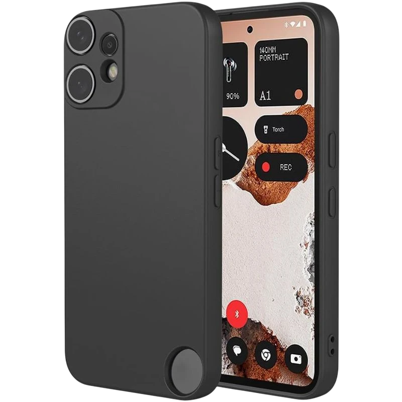 Capa CMF Phone 2 Pro Square Liquid Premium Preto com acabamento fosco, bordas elevadas, câmera dupla recortada e proteção minimalista elegante
