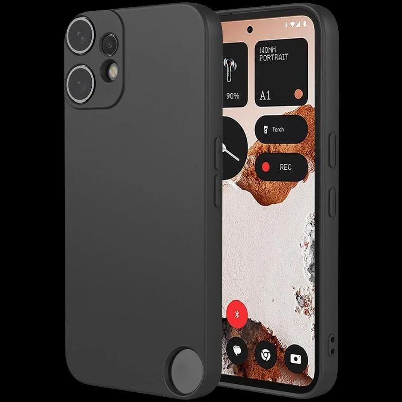 Coque CMF Phone 2 Pro Square Liquid Premium Noir en silicone liquide noir, finition mate, bords légèrement surélevés, protection appareil photo et ports