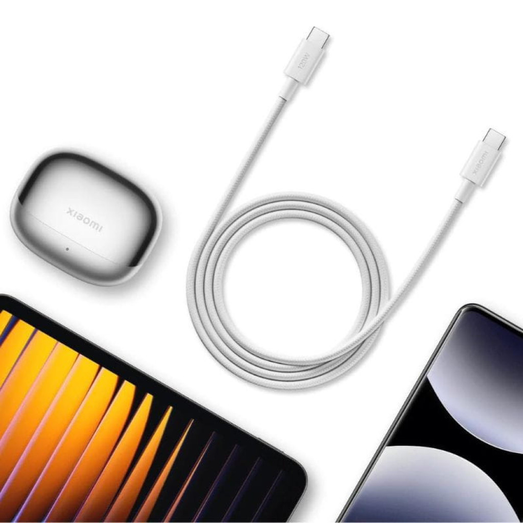 Xiaomi Cable trenzado 6A USB‑C a USB‑C 120 W 1 m en color blanco, conectores USB‑C reforzados, diseño resistente y flexible, ideal para carga rápida