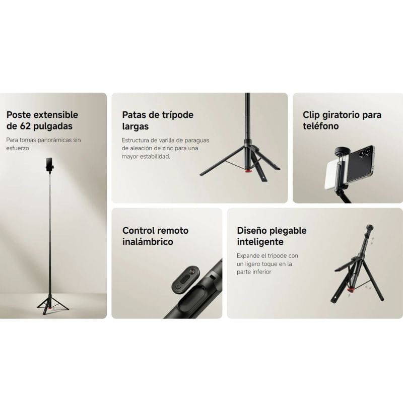 Xiaomi Zoom Floor Selfie Stick Tripod 62", distintas funciones