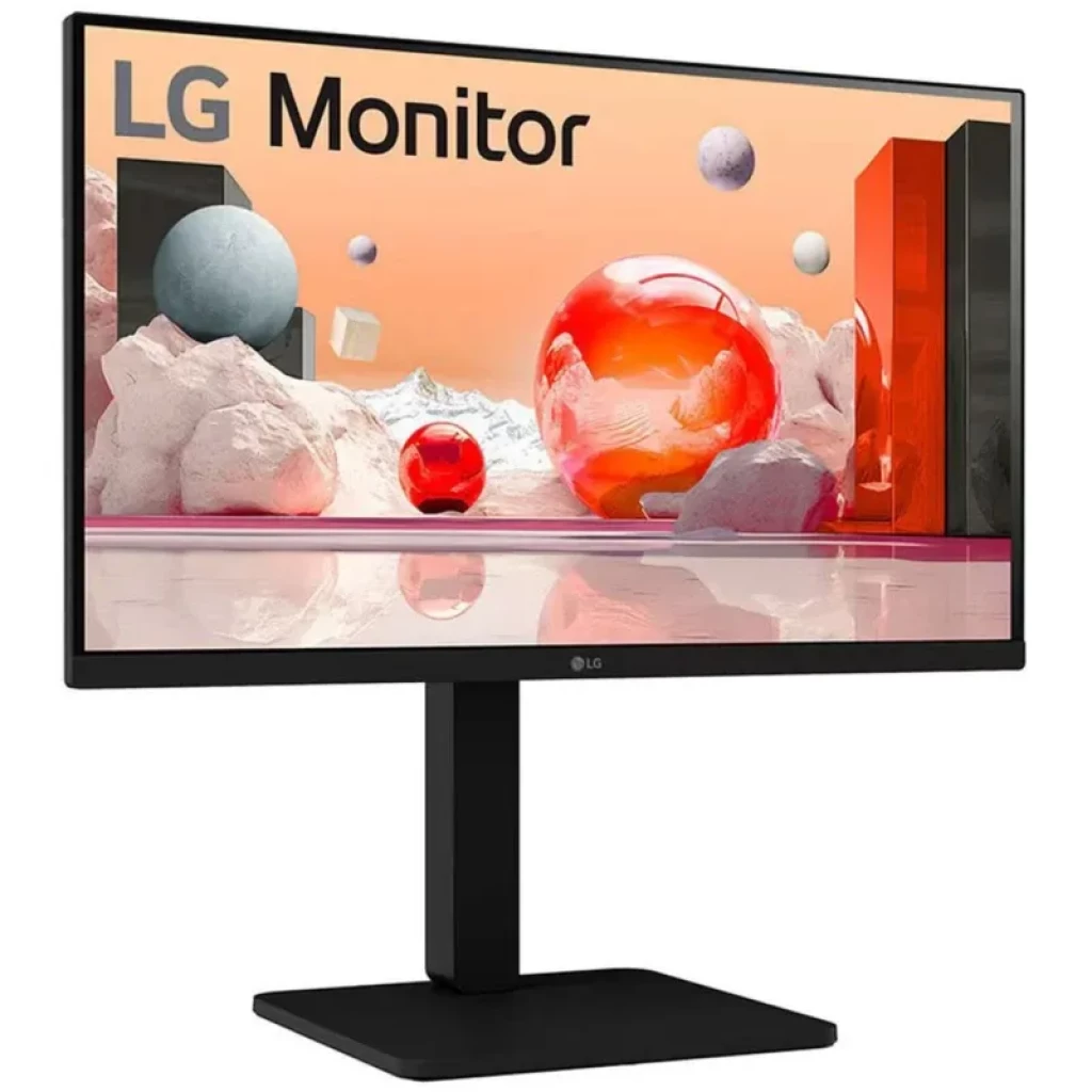 Monitor LG 24BA650 de 24 pulgadas, panel IPS Full HD, 100 Hz, biseles delgados y soporte negro ajustable con base rectangular estable
