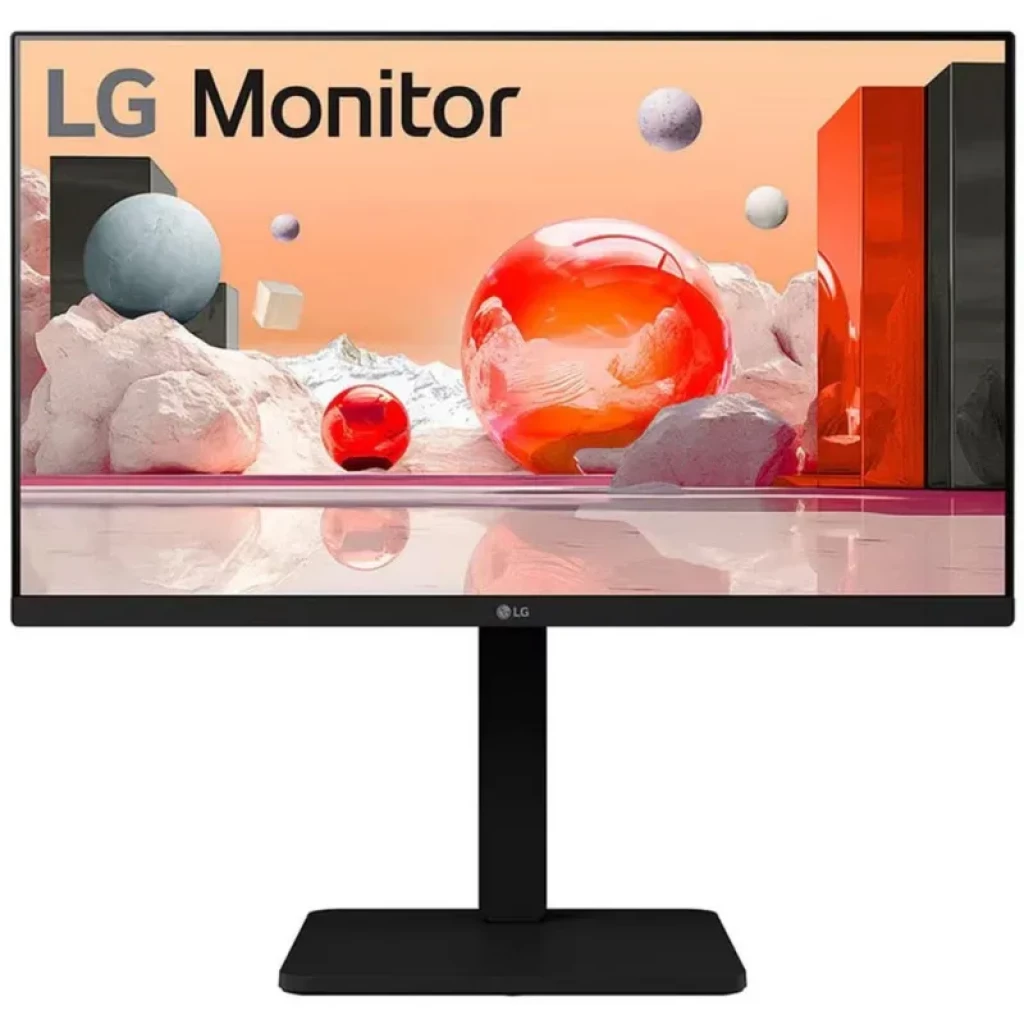 Monitor LG 24BA650 24 pulgadas Full HD IPS 100 Hz en color negro, diseño con biseles delgados y base ajustable para escritorio profesional
