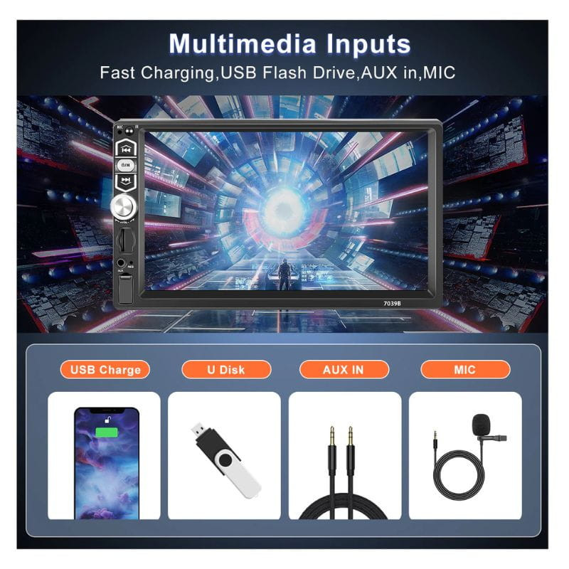 Ecrã tátil Podofo A3061 7 polegadas - Carplay e Android Auto DIN 1, interfaces