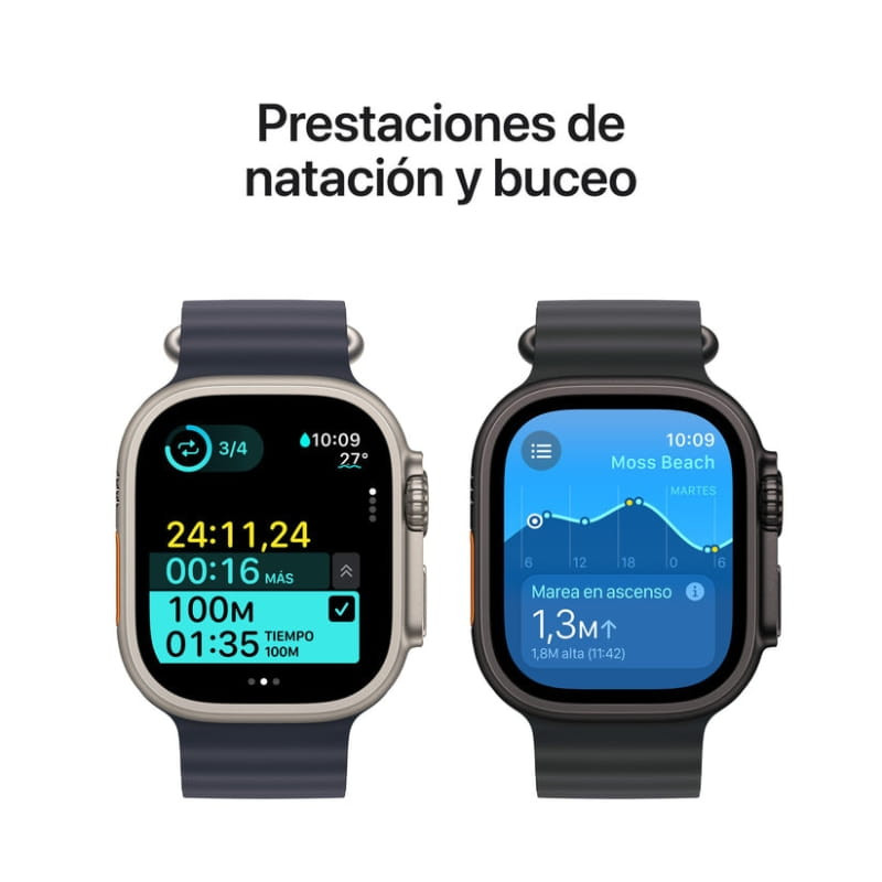 Apple Watch Ultra 2 GPS + Cellular 49 mm avec bracelet Ocean noir, boîtier titane, grand écran lumineux, cadrans sportifs, stats natation et plongée