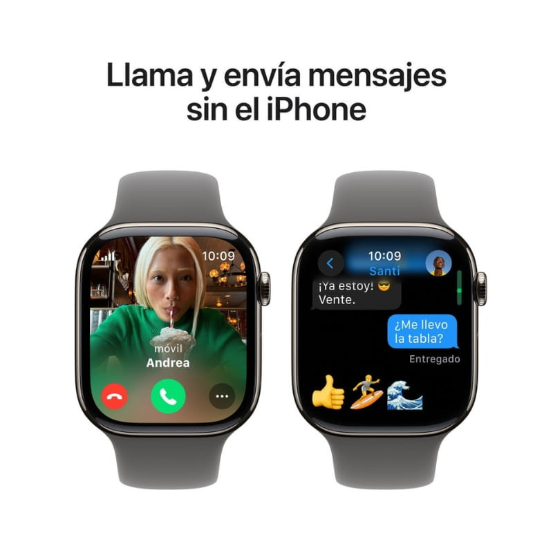 Apple Watch Series 10 GPS + Cellular 46 mm en titanio natural con correa deportiva gris S/M, pantalla amplia con llamadas y mensajes sin iPhone