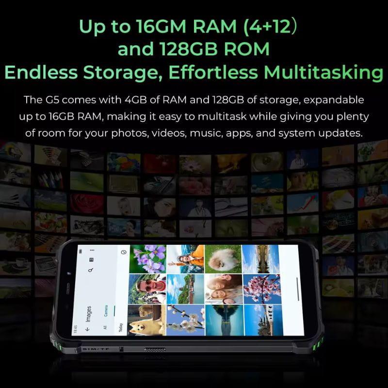 Oukitel G5 4Go/128Go Vert Rugged - capacité de mémoire
