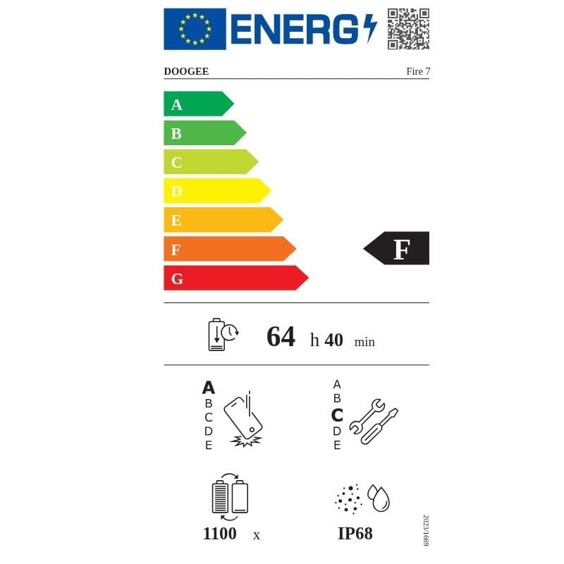 Doogee Fire 7 4 GB/256 GB Cinza Rugged, etiquetas energéticas