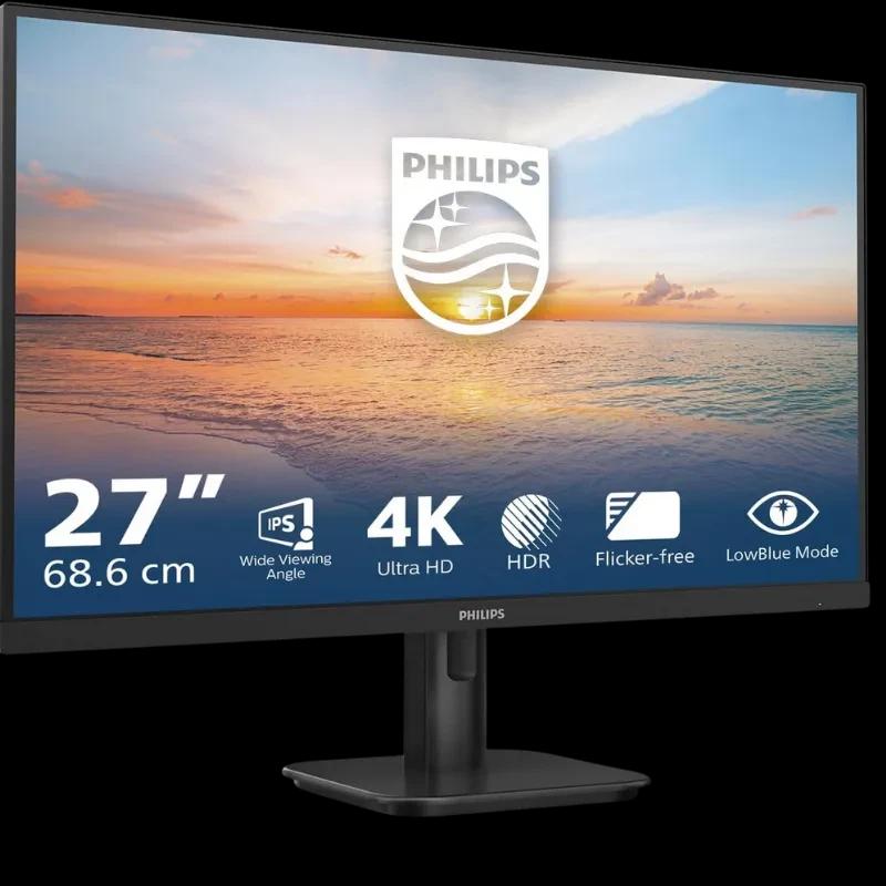Philips 27E1N1800A/00 monitor 27 pulgadas 4K Ultra HD LED IPS con HDR, ángulos amplios, Flicker-Free y LowBlue Mode en soporte negro ajustable