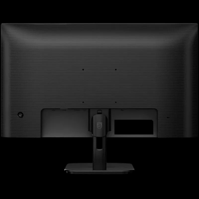 Parte trasera del monitor Philips 27E1N1800A/00: panel de 27 pulgadas 4K, carcasa negra texturizada, soporte ajustable y ranuras VESA para montaje