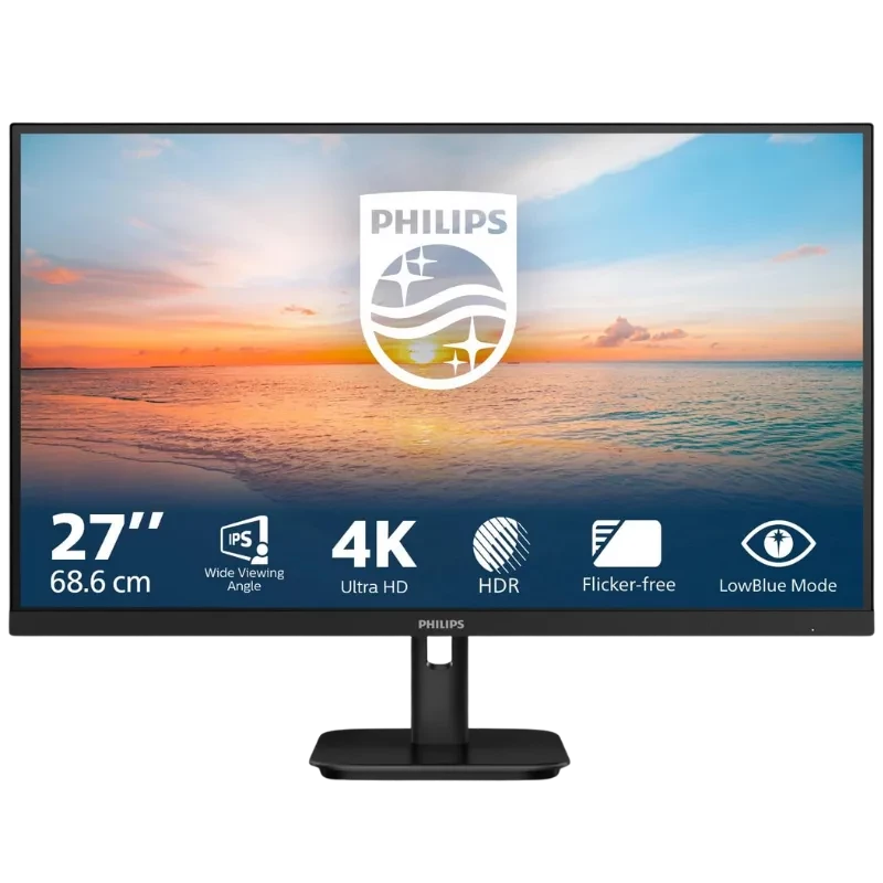 Philips 27E1N1800A/00 monitor 27 pulgadas 4K Ultra HD IPS con HDR, ángulo de visión amplio, Flicker Free y LowBlue Mode, biseles finos y base ajustable