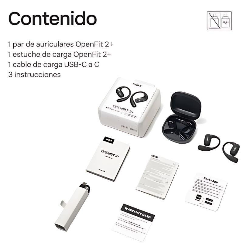 SHOKZ OpenFit 2+ Negro - Auriculares Inalámbricos Bluetooth, contenido del paquete