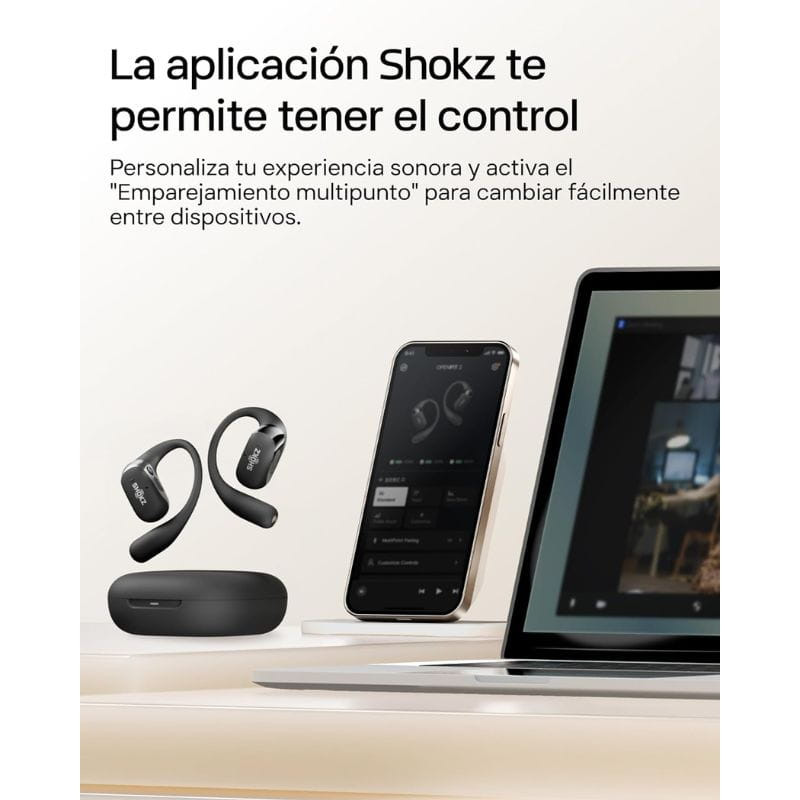 SHOKZ OpenFit 2 Beige– Auriculares Bluetooth, aplicación