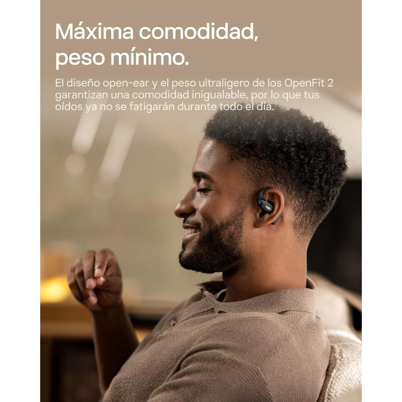 SHOKZ OpenFit 2 Beige– Auriculares Bluetooth, peso mínimo